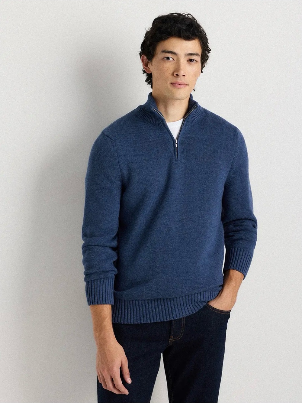 Quince / 100% Organic Cotton Quarter-Zip Sweater/ Blue / Large / Men